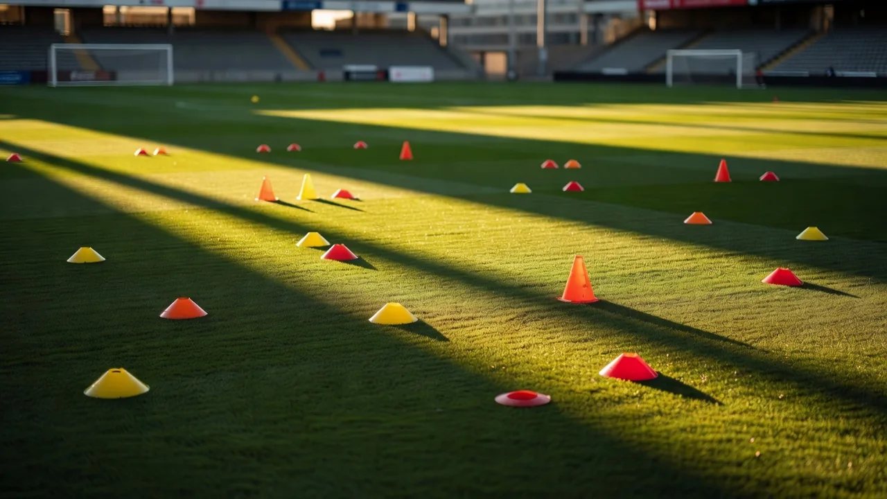 Empty Spanish stadium seats in warm late-afternoon light