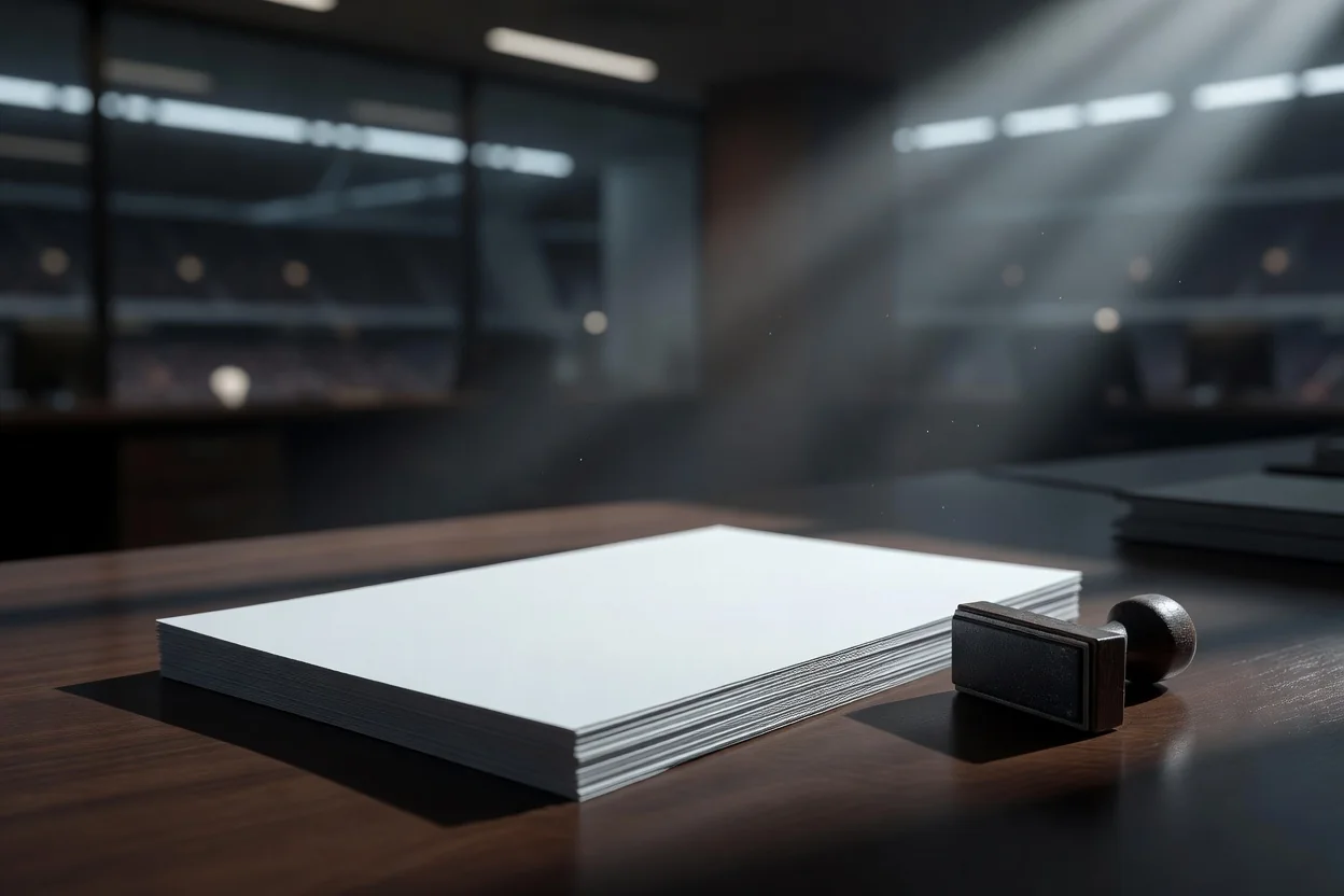Stack of blank documents with a fountain pen on an office desk