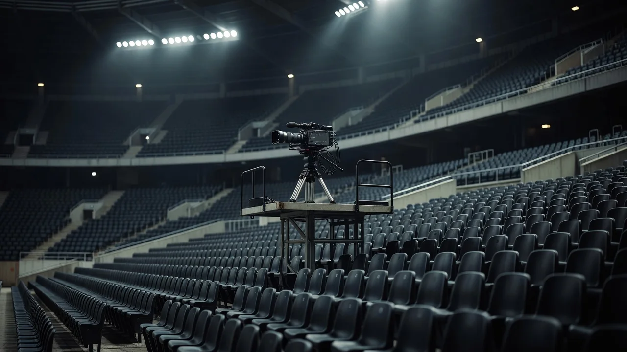 Broadcast camera platform high in an empty stand