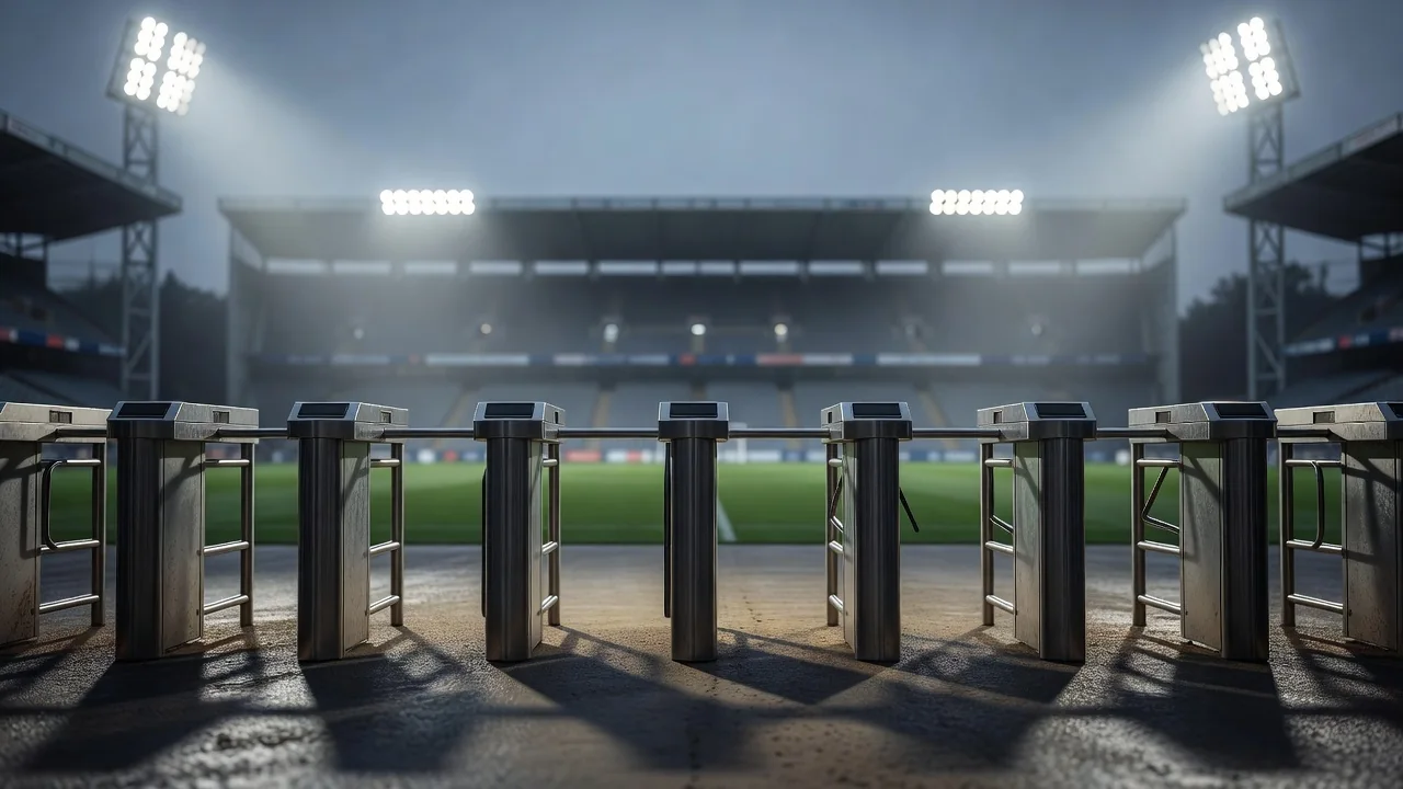 Stadium turnstile gates before opening on matchday
