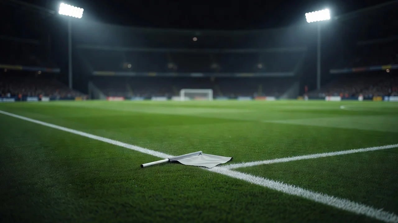 Assistant referee flag lying on the touchline