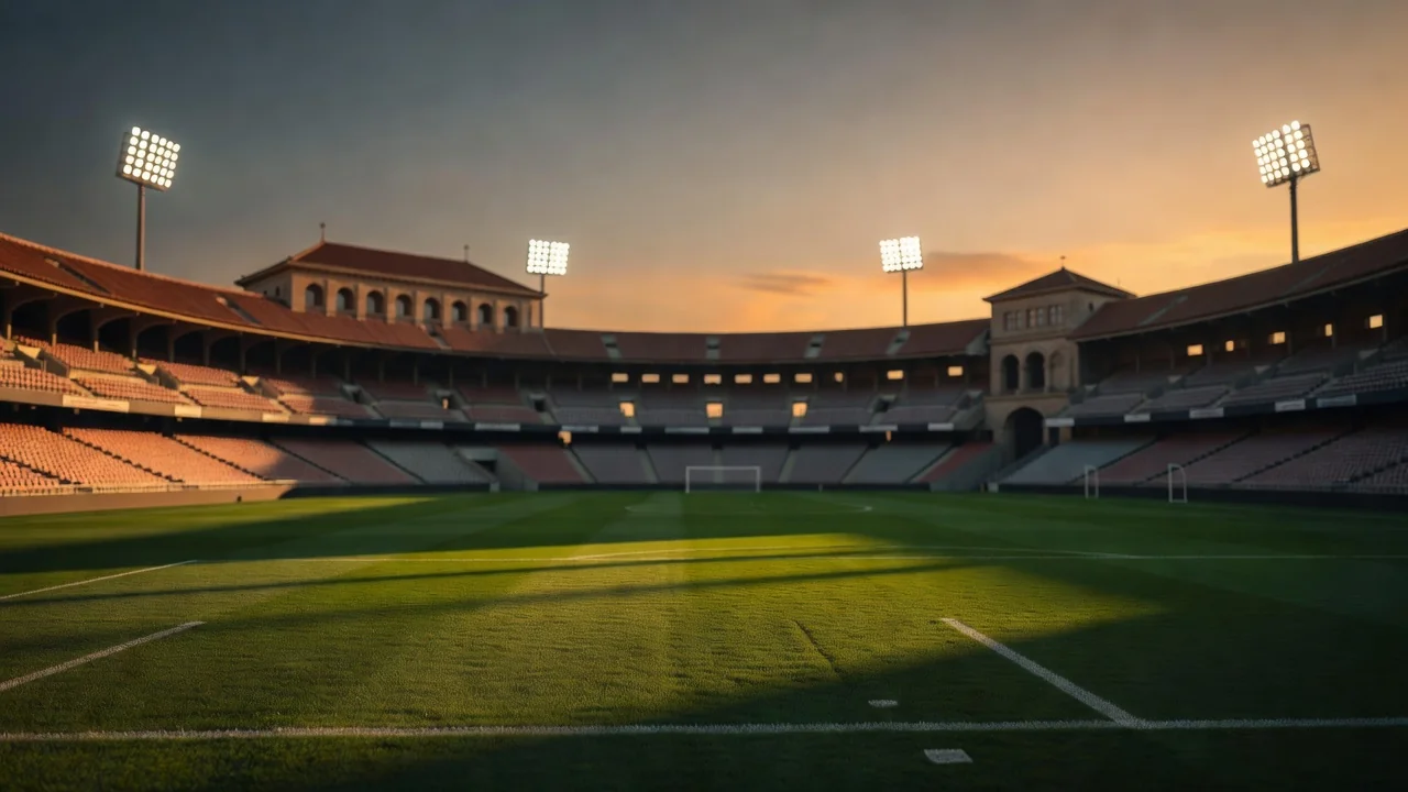 Warm sunset over an empty Spanish-style stadium bowl