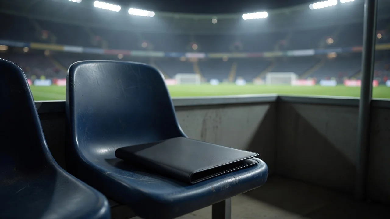 Empty manager's dugout seat with a plain tactical folder resting on it